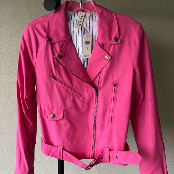 NWT Doland for Anthropologie Women's Pink Cropped Biker Jacket - size Medium - Picture 1 of 12